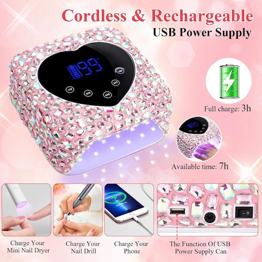 Rechargeable Nail Polish Curing Lamp UV Battery Operated 72W Pink