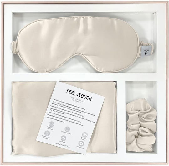 Feel & Touch Beauty Sleep Set Champagne (3 Stück) Feel and Touch Satz Kopfkissen, Maske und Scrunchy L75xB50cm