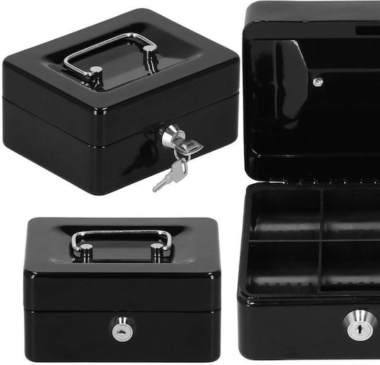Money Box Safe Compartmentalized Key Metal 15x12x8cm Black