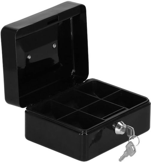 Money Box Safe Compartmentalized Key Metal 15x12x8cm Black