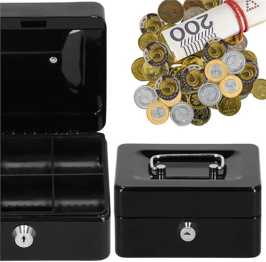 Money Box Safe Compartmentalized Key Metal 15x12x8cm Black