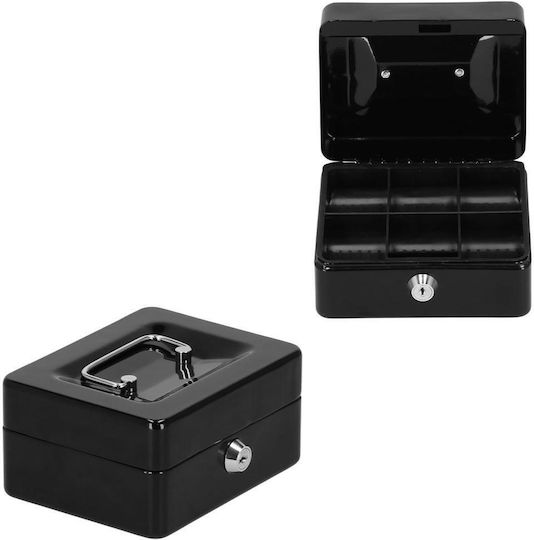 Money Box Safe Compartmentalized Key Metal 15x12x8cm Black