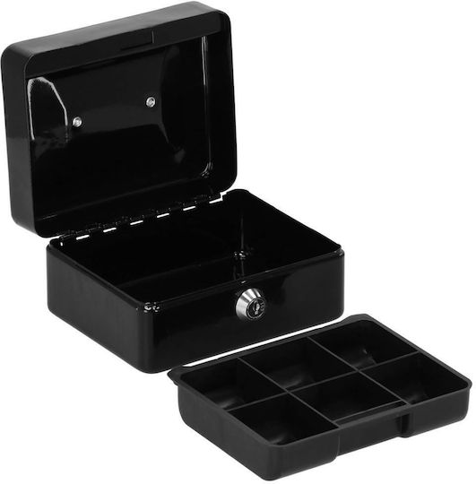 Money Box Safe Compartmentalized Key Metal 15x12x8cm Black