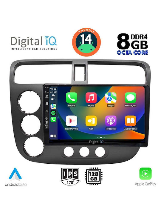 Digital IQ Автомобилна Аудио Система за Honda Граждански 2001-2006 (Блутут/USB/AUX/WiFi/GPS/Apple-Carplay/Android-Auto) с Тъчскрийн 9"