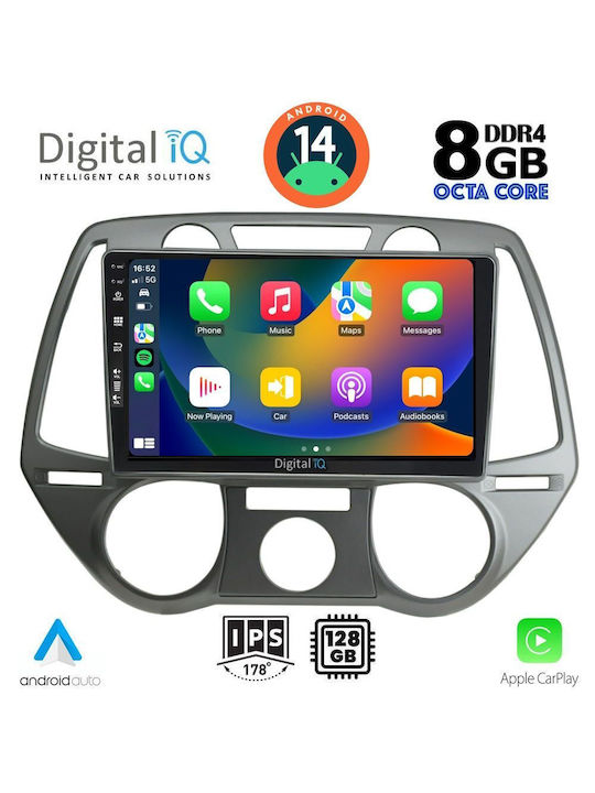 Digital IQ Car Audio System for Hyundai i20 2008-2012 with A/C (Bluetooth/USB/AUX/WiFi/GPS/Apple-Carplay/Android-Auto) with Touch Screen 9"