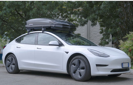Menabo Μπάρες Οροφής Αλουμινίου 137εκ. Tesla Model 3 2017+ (Σετ με πόδια και κλειδαριά) Ασημί