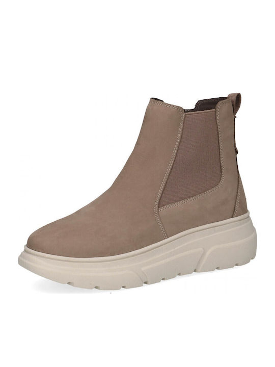 Leather Women's Ankle Boots Platform Tabac Brown