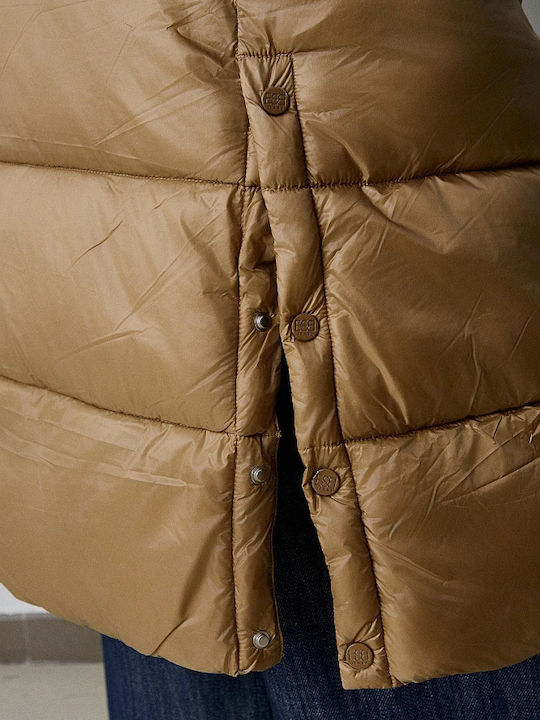 Lang Damen Ärmellos Puffer Jacke für Winter Beige