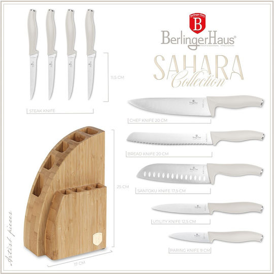 Berlinger Haus Sahara Collection Σετ Μαχαίρια με Βάση από Ανοξείδωτο Ατσάλι Λευκά 9τμχ