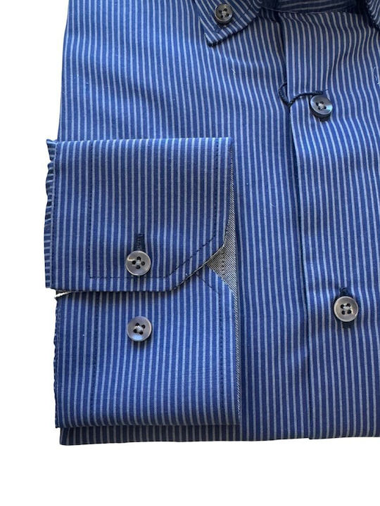 Langärmlig Baumwolle Hemd Gestreift Blue Grey