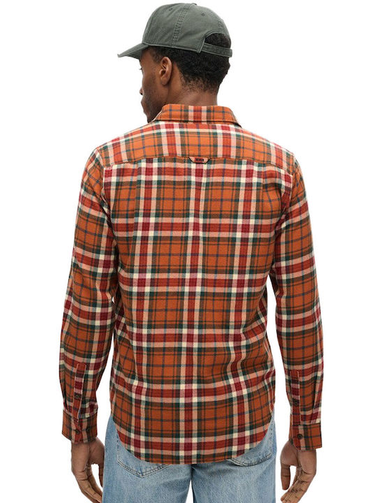 Superdry Long-sleeved Cotton Shirt Checked Orange