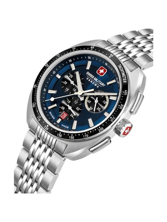 Swiss Alpine Military by Grovana Ανδρικό Ρολόι 41mm Χρονογράφος Μπαταρίας με Ασημί Μεταλλικό Μπρασελέ