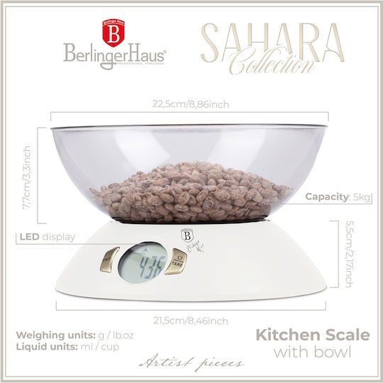 Berlinger Haus Ψηφιακή Ζυγαριά Κουζίνας με Κάδο έως 5kg Μπεζ