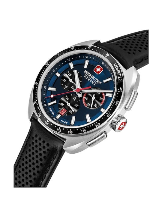 Swiss Alpine Military by Grovana Ανδρικό Ρολόι 41mm Χρονογράφος Μπαταρίας με Μαύρο Δερμάτινο Λουράκι