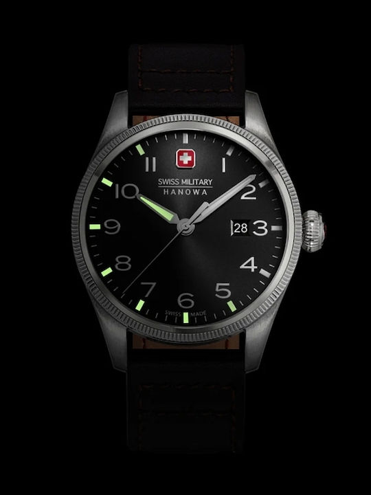 Swiss Alpine Military by Grovana Ανδρικό Ρολόι 43mm Μπαταρίας με Μαύρο Δερμάτινο Λουράκι