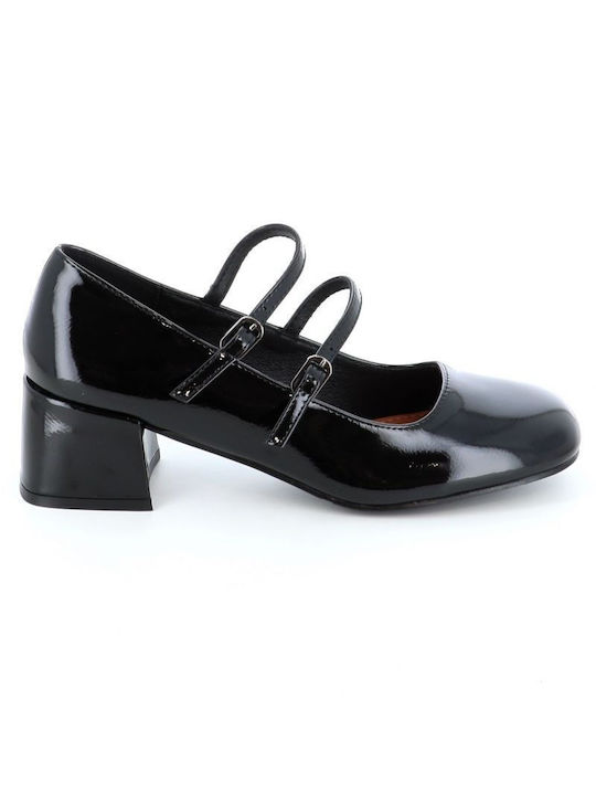 B-Soft Anatomic Patent Leather Black Heels with Strap