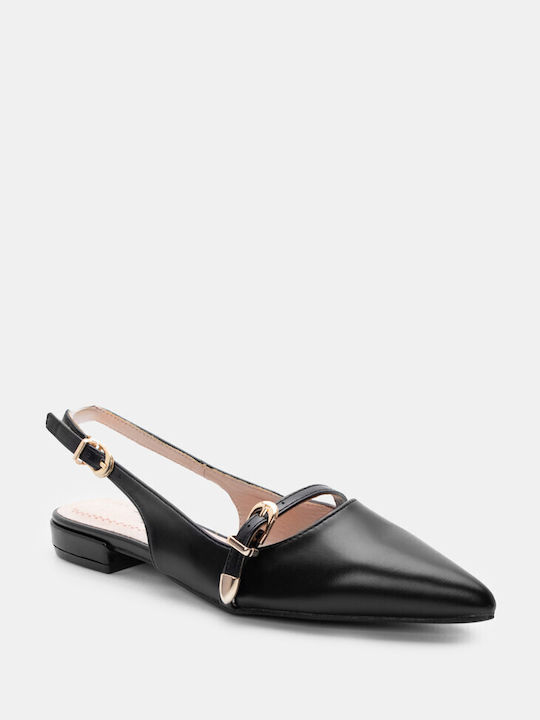 Luigi Synthetic Leather Pointed Toe Black Low Heels with Strap