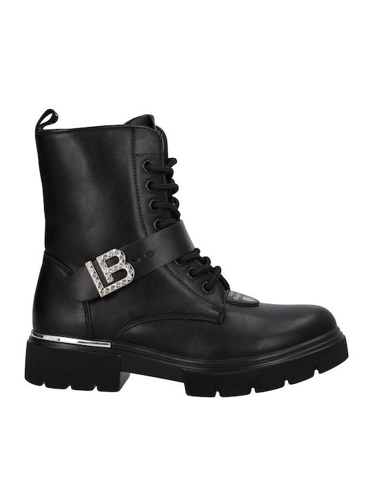 Leather Kids Boots with Laces Black