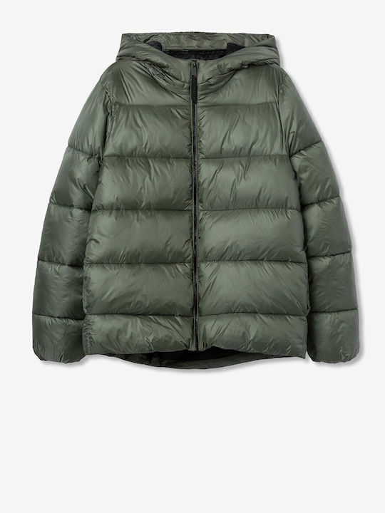 Women's Short Puffer Jacket for Winter Green