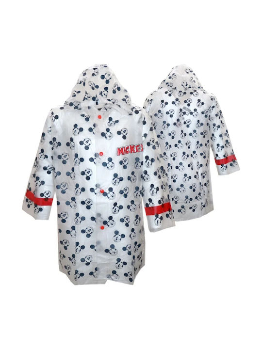 Mickey Αδιάβροχο Παιδικό Casual Μπουφάν Μακρύ με Κουκούλα White