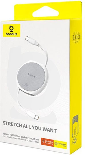 Baseus Retractable USB 2.0 Cable USB-C male - USB-C 100W PD Λευκό 1m P10368400211-00