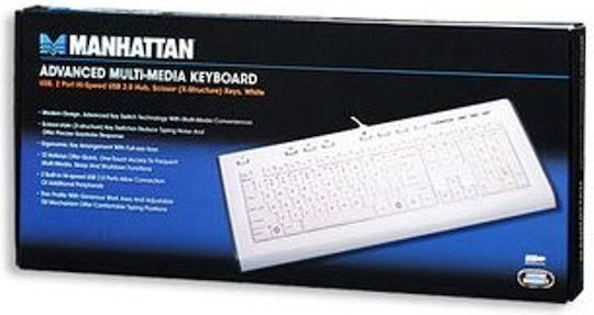 Manhattan Advanced Multi-Media Keyboard Само клавиатура Английски US Бял