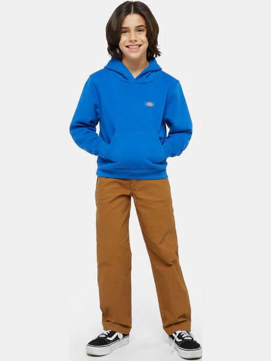 Fleece Επένδυση Παιδικό Φούτερ με Κουκούλα και Τσέπες Μπλε