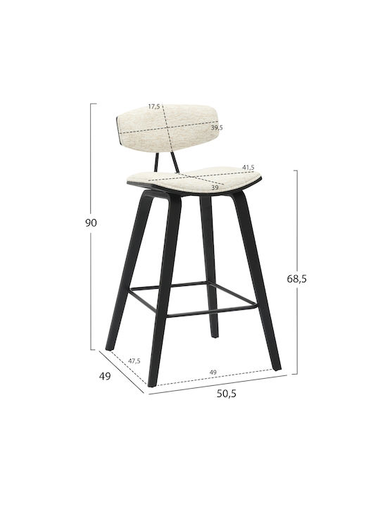 Stool Bar with Backrest Metallic Inover Black, Ecru