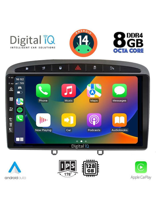 Digital IQ Car Audio System for Peugeot 308 2007-2012 (Bluetooth/USB/AUX/WiFi/GPS/Apple-Carplay/Android-Auto) with Touch Screen 9"