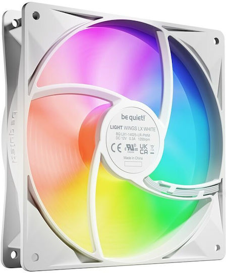 Be Quiet Light Wings LX Case Fan 140mm (1200rpm / 56cfm) with ARGB Lighting and 3-Pin / 4-Pin PWM Connection 3pcs White