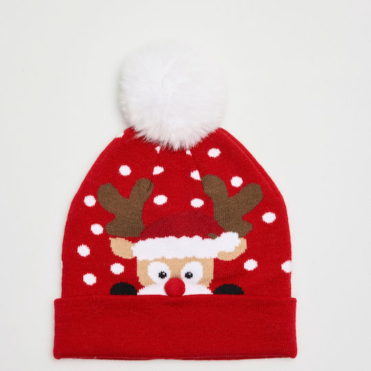 Christmas Caps Red with Pattern Reindeer