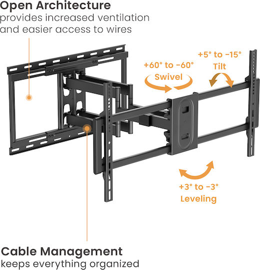 Brateck LPA80-486A Wall TV Mount with Arm up to 100" and 80kg Silver