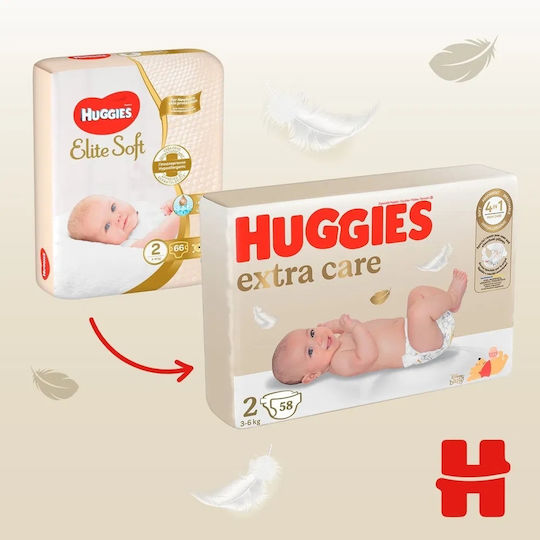 Huggies Πάνες με Αυτοκόλλητο Extra Care No. 2 για 3-6kg 58τμχ