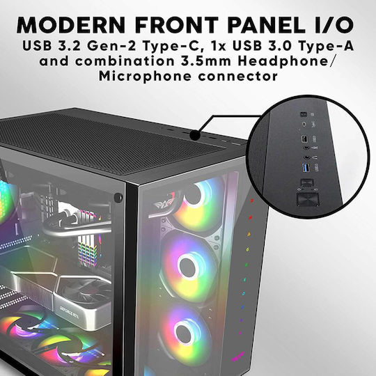 Armaggeddon TESSARAXX Core 12 Air Gaming Midi Tower Κουτί Υπολογιστή με Πλαϊνό Παράθυρο και RGB Φωτισμό Λευκό
