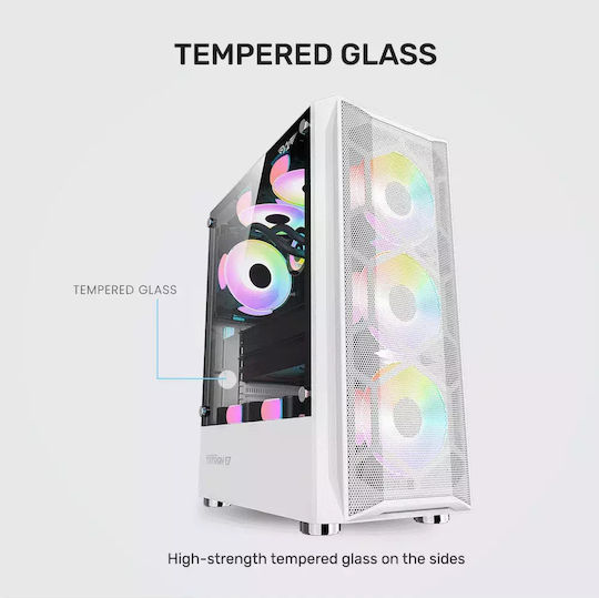 Armaggeddon Tritron 2 Gaming Midi Tower Κουτί Υπολογιστή με Πλαϊνό Παράθυρο και RGB Φωτισμό Λευκό