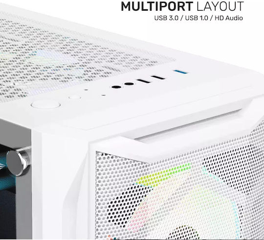 Armaggeddon Tritron 2 Gaming Midi Tower Κουτί Υπολογιστή με Πλαϊνό Παράθυρο και RGB Φωτισμό Λευκό