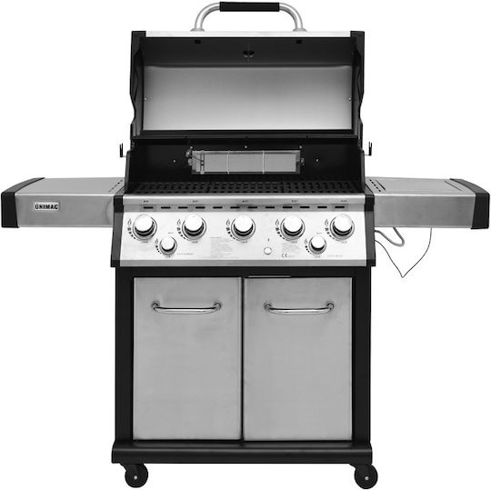 Unimac Premium Gasgrill Gusseisen Rost 80cmx46cmcm mit 5 cm 17.5kW und Seitenbrenner Infrarot