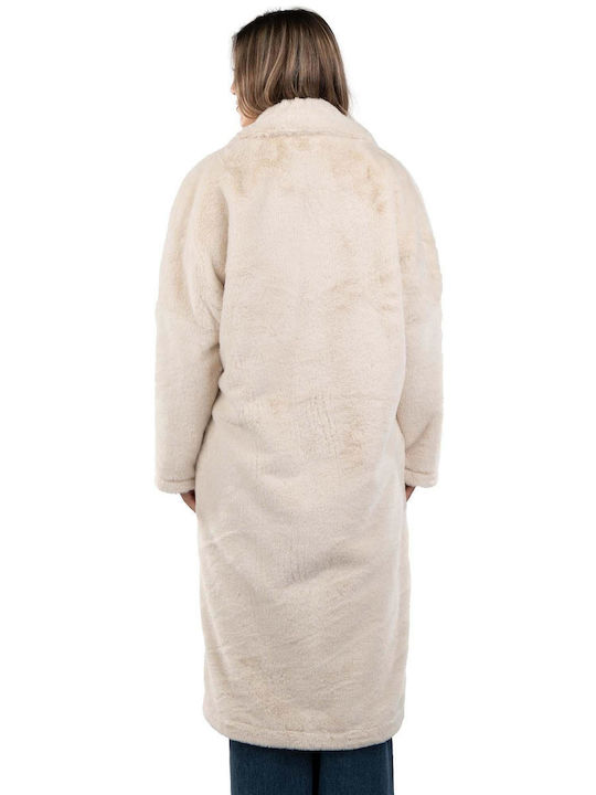 Moutaki Women's Coat with Fur Ecru