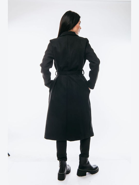 Damen black Mantel mit Gürtel