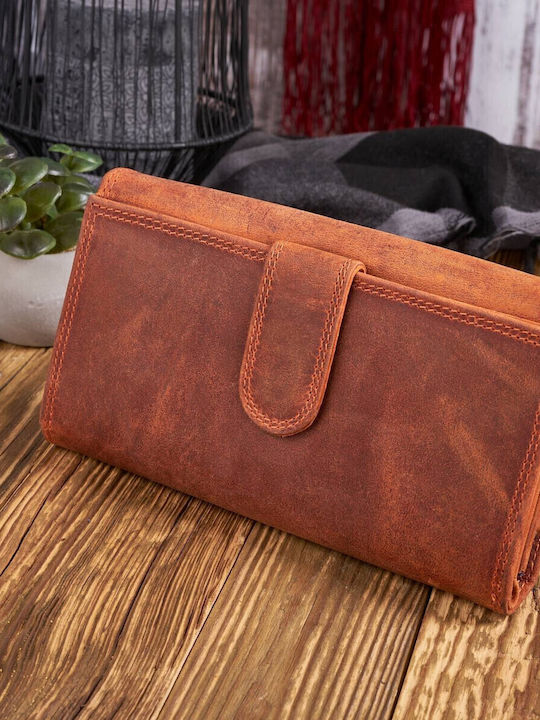 Leather Women's Wallet Classic Keychain Orange