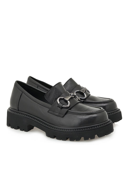 Δερμάτινα Γυναικεία Loafers σε Μαύρο Χρώμα