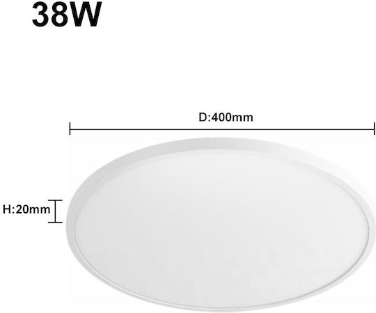 Round LED Panel 38W with Warm White Light 3000K