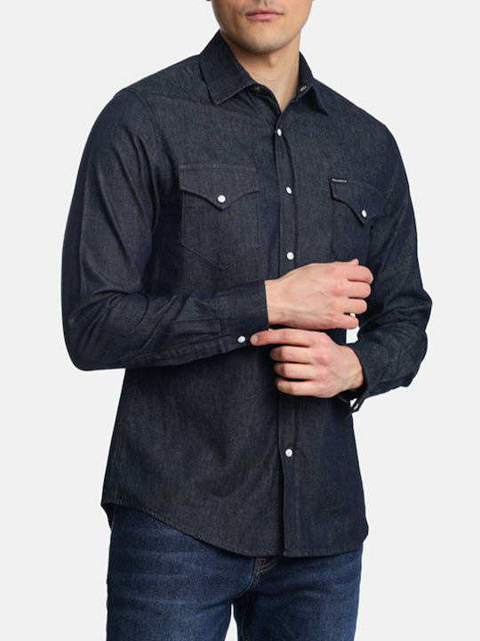 Μακρυμάνικo Τζιν Πουκάμισο σε Στενή Γραμμή Denim