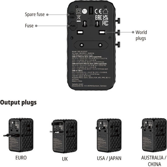 Verbatim Αντάπτορας Πρίζας σε Universal με 5 Θύρες USB