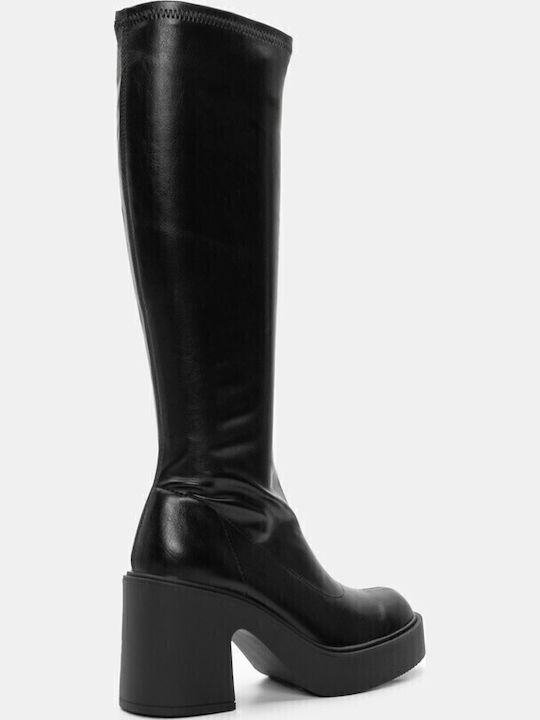 Synthetic Leather High Heel Women's Boots with Zipper Black