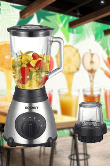 Sokany Μπλέντερ με Πλαστική Κανάτα 1.5 lt 500W Ασημί SK-03032