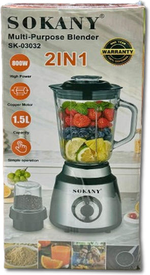 Sokany Μπλέντερ με Πλαστική Κανάτα 1.5 lt 500W Ασημί SK-03032