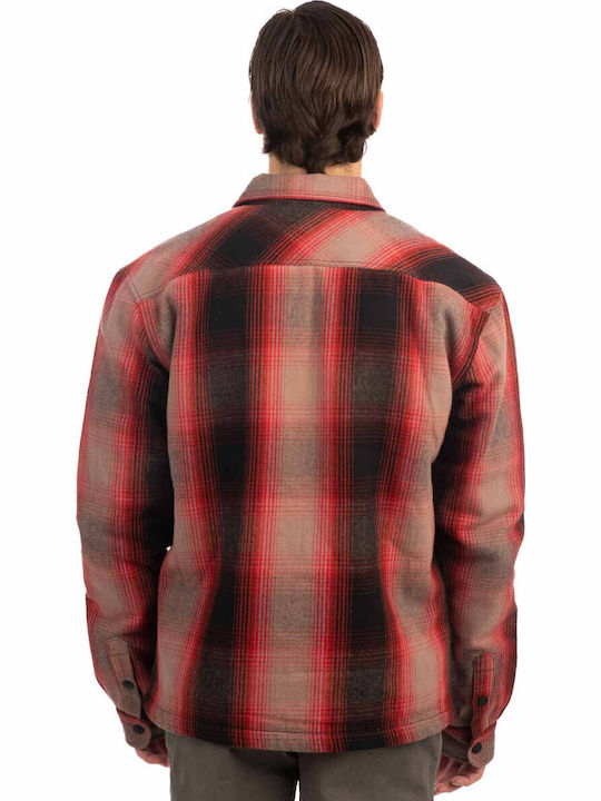 Langärmeliges Flanell Overshirt in Normale Passform Geprüft Rot Greige