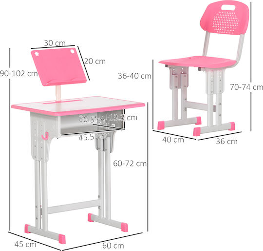 Παιδικό Γραφείο Ροζ 60x45x90-102cm