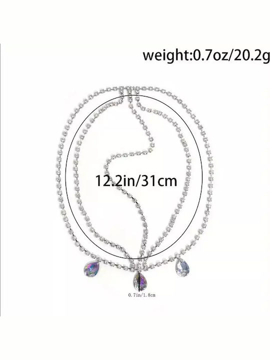 Multilayered Forehead Chain With Rhinestones Silver
